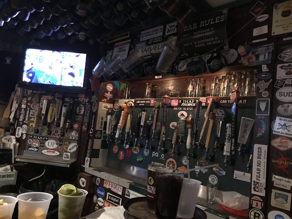 Beer taps and ski-town memorabilia inside Suds Pub