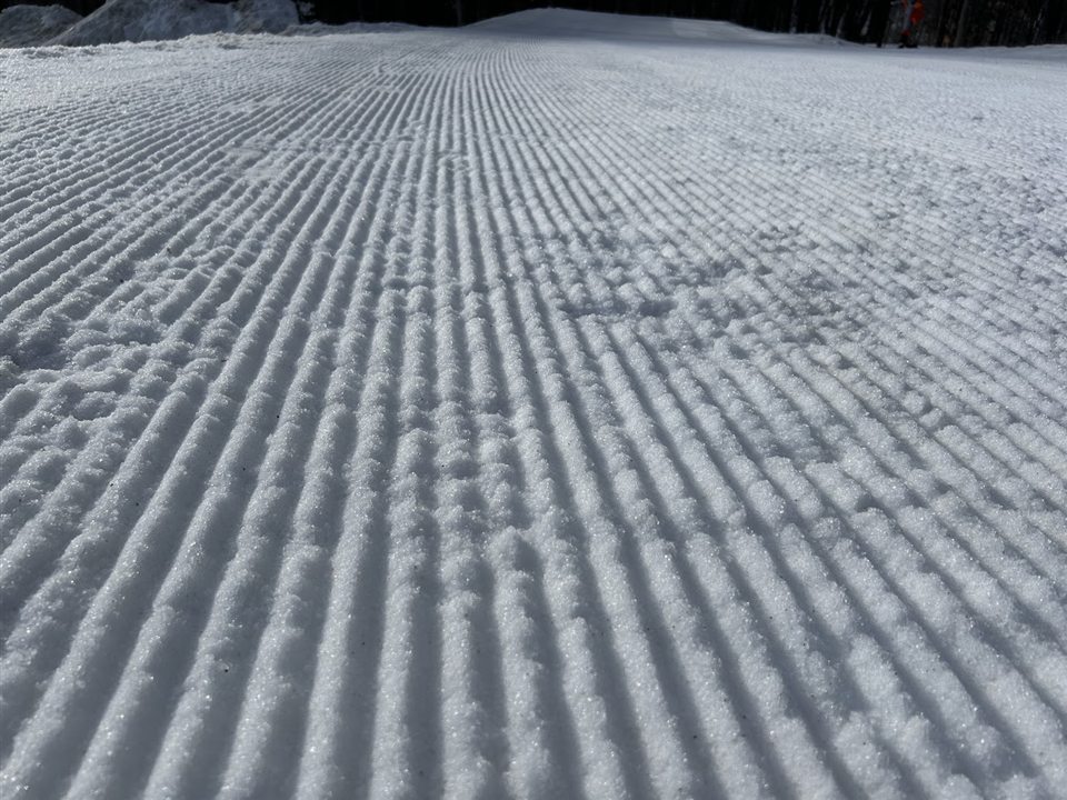 Freshly groomed corduroy snow at Carter’s XC Ski Center
