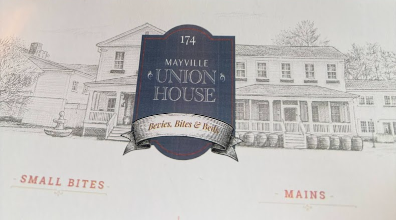 Mayville Union House menu artwork showing the historic inn