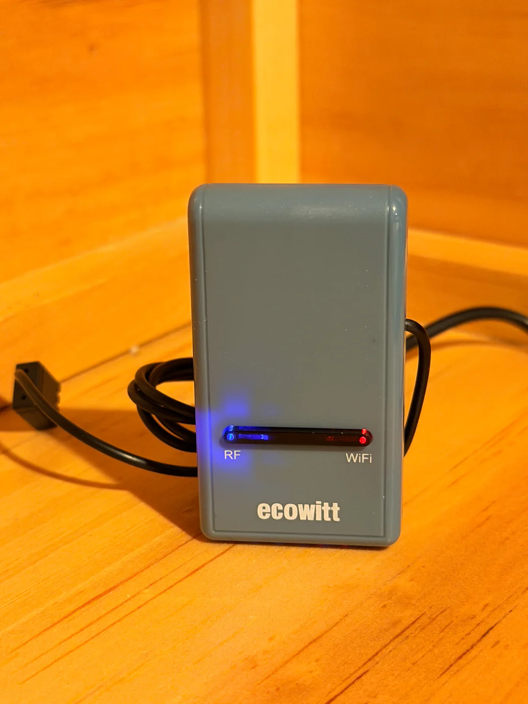 Lake Christopher Live's powered Ecowitt GW1100 gateway with RF and Wi-Fi lights illuminated
